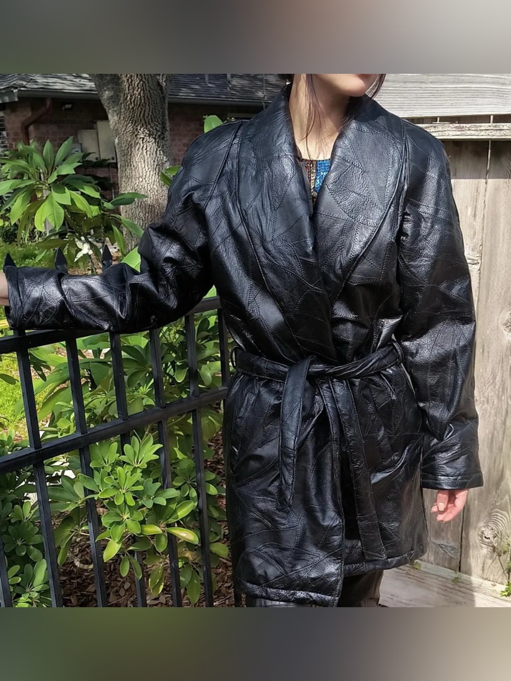 Vintage 90s Navarre Leather Company Black Leather Belted Wrap Jacket